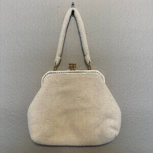 Vintage Beaded White Purse with Gold Details